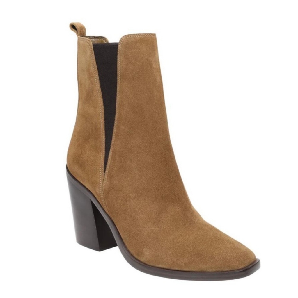 Nwob Marc Fisher Kristie Suede Block Heeled Booties In Medium Natural